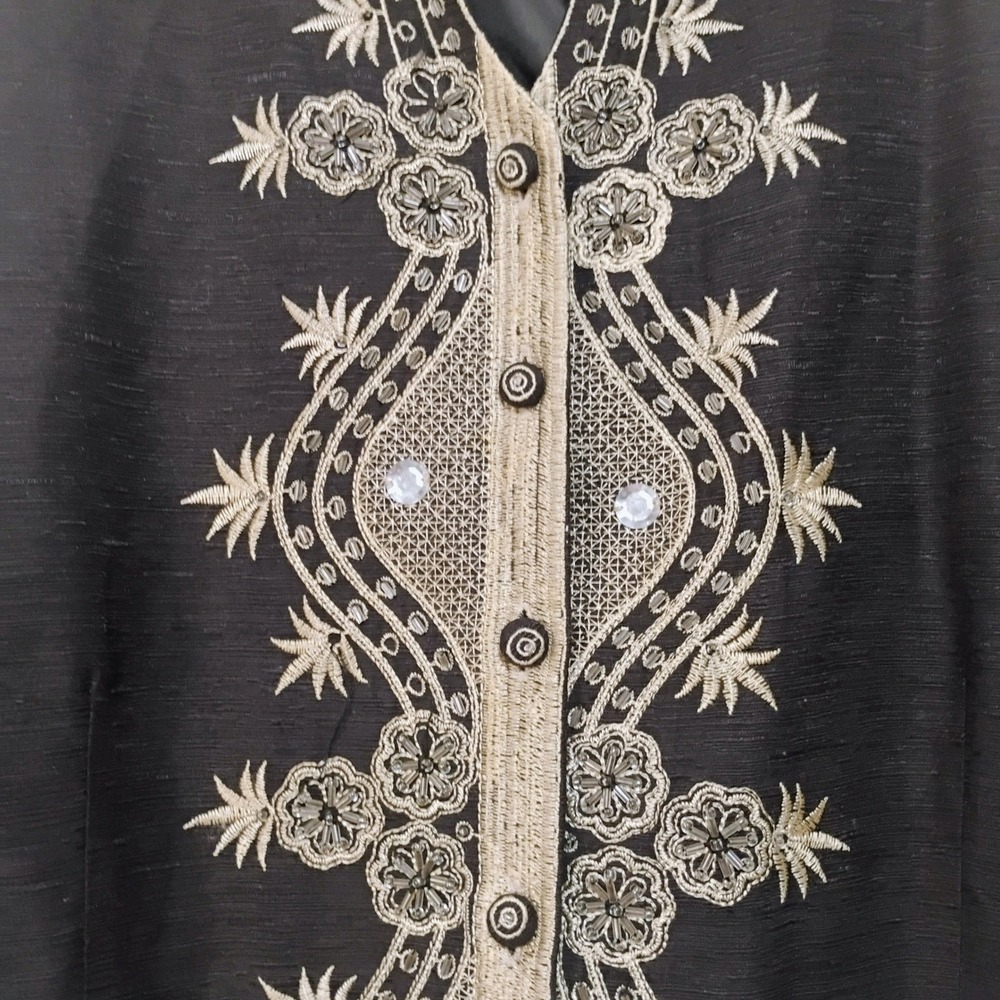 Carole Little Woman 2X Black 100% Silk Beaded Embroidered Vest Sleeveless Shirt - Picture 2 of 8